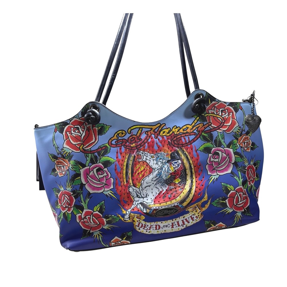 Ed Hardy Dead or Alive Blue Ombre Tote Bag and Hearts & Daggers Fragrance Mist
